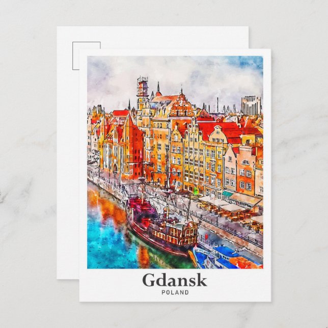 Cartão Postal Desenho Da Mão De Viagem De Gdansk (Frente/Verso)