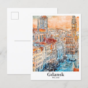 Cartão Postal Desenho Da Mão De Viagem De Gdansk