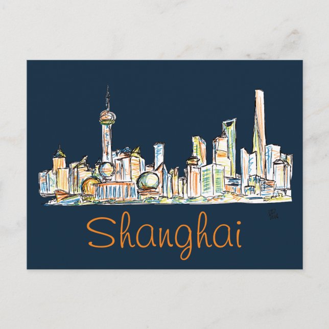 Cartão Postal Desenho da skyline de Shanghai (Frente)