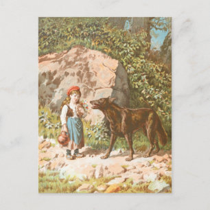 Cartão Postal Desenho da Vintage: Capuchinho Vermelho e Lobo
