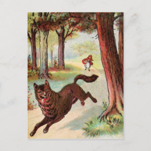 Cartão Postal Desenho da Vintage: Capuchinho Vermelho e Lobo