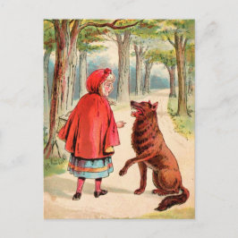 Cartão Postal Desenho da Vintage: Capuchinho Vermelho e Lobo