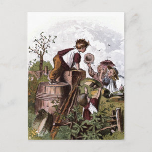 Cartão Postal Desenho da Vintage: Tocando Crianças