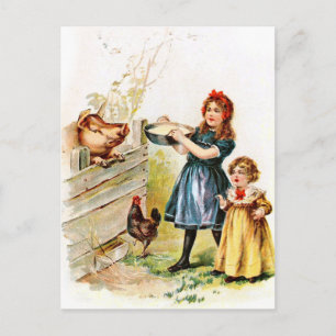 Cartão Postal Desenho da Vintagem: Alimentando o Porco