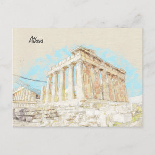 Cartão Postal Desenho de Acropolis Hill em Atenas, Grécia