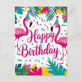 Cartão Postal Desenho de Aniversário de Flamingo Diversão Tropic