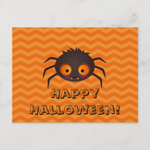 Cartão Postal Desenho de Aranha Fofo em Chevron Laranja de Hallo