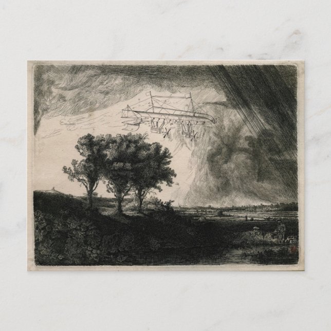 Cartão Postal Desenho de Arte de Máquinas Voadoras de Aeronaves  (Frente)