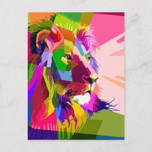 Cartão Postal Desenho de Arte Pop Prismática Colorida de Leão