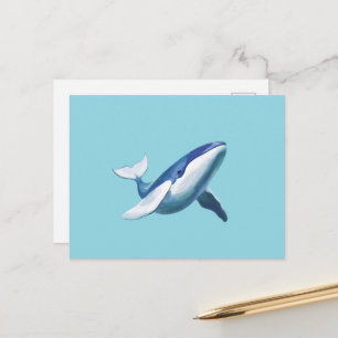 Cartão Postal Desenho de baleia-jubarte fofa nadando