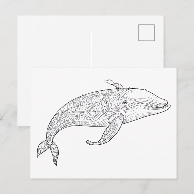 Cartão Postal Desenho de baleia rabiscado. (Frente/Verso)