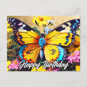 Cartão Postal Desenho de Borboleta Vibrante e Bonito