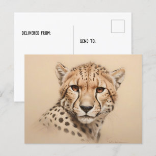 Cartão Postal Desenho de cabeça de guepardo de aniversário