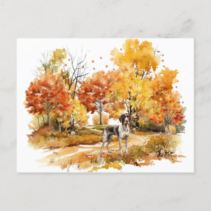 Cartão Postal Desenho de Cachorro de Outono em Aquarela - Pointe