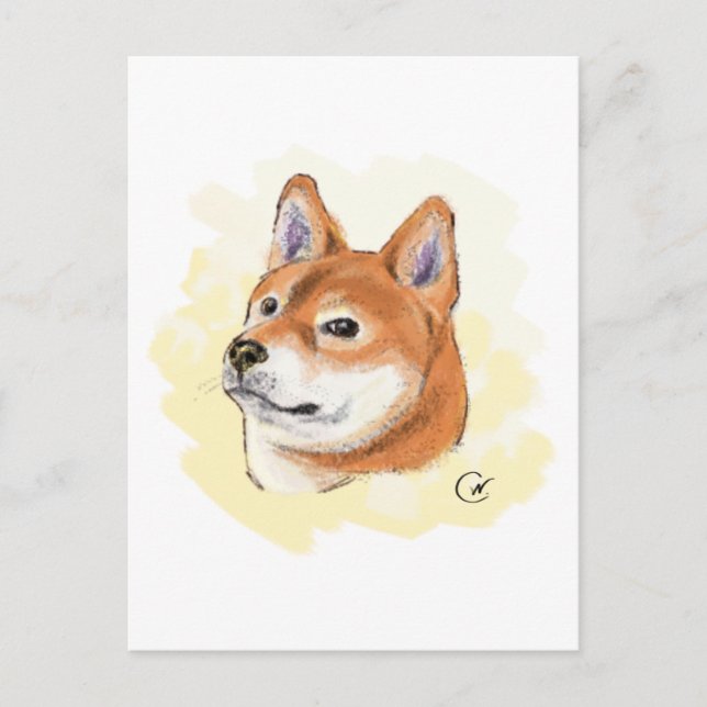 Cartão Postal Desenho de Cachorro de Shiba Inu Cuta (Frente)