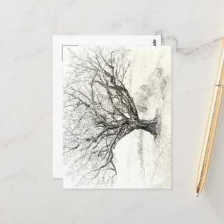 Cartão Postal Desenho de caneta e árvore de tinta