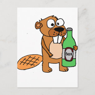 Cartão Postal Desenho de castor legal bebendo cerveja