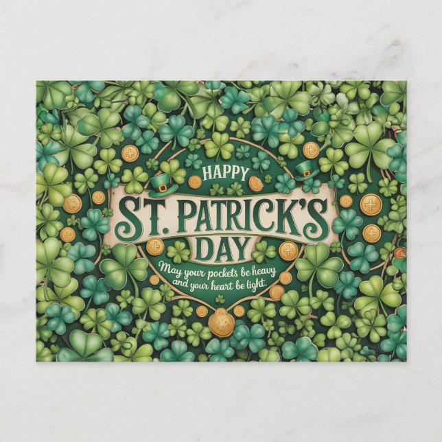 Cartão Postal Desenho de Celebração do Trevo Irlandês (Frente)