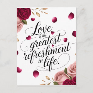 Cartão Postal Desenho de Citação Floral Rosa Elegante