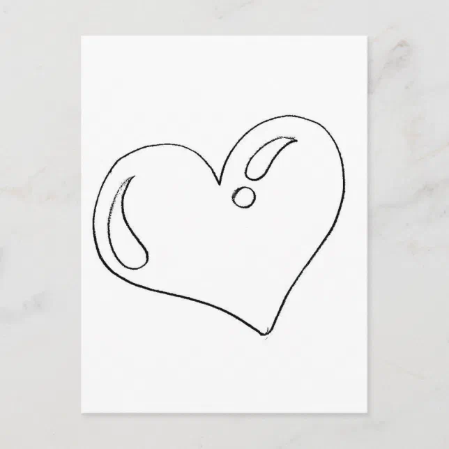 Cartão Postal Desenho de coração para imprimir e pintar