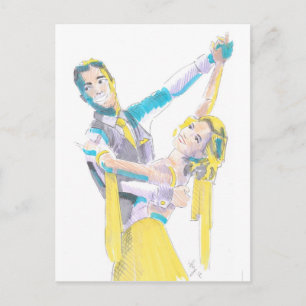 Cartão Postal Desenho de dançarinos de sala de Waltz