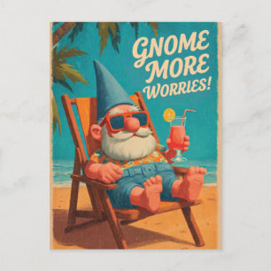 Cartão Postal Desenho de Férias na Praia com Gnomo em Estilo Vin