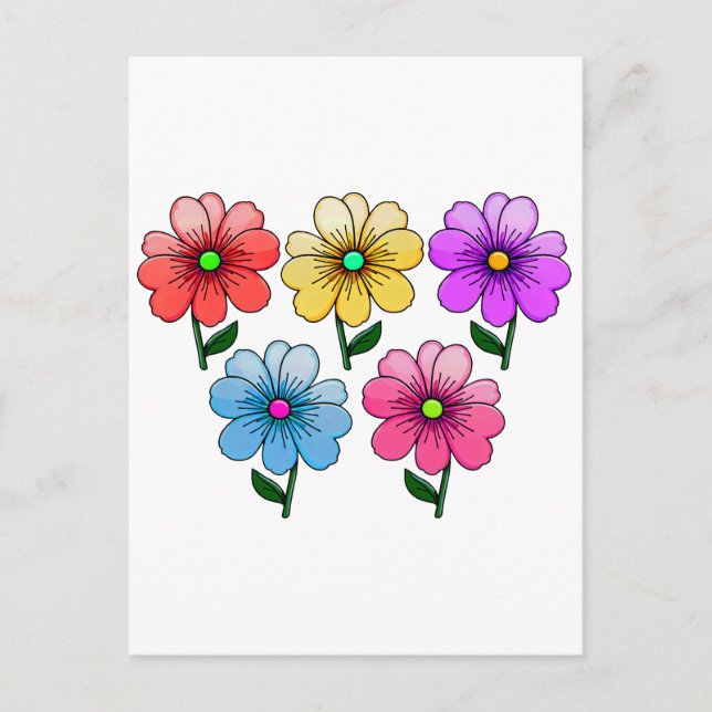 Cartão Postal Desenho de flores 5 cores (Frente)