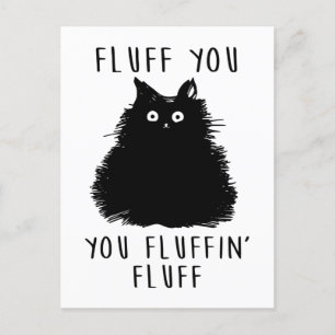 Cartão Postal Desenho de Gato Preto 'Fluff You'