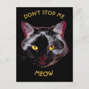 Cartão Postal Desenho De Gato Roxo Preto Com Olhos Amarelos