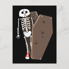 Cartão Postal Desenho de Halloween de Esqueleto e Caixão
