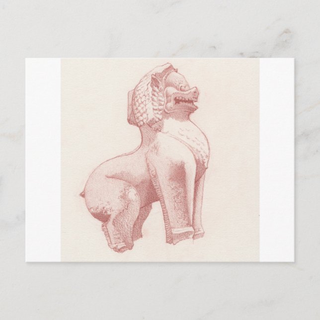Cartão Postal Desenho de leão guardião da pedra (Frente)