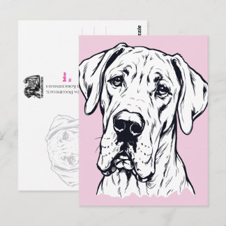 Cartão Postal Desenho de linha Cabeça de Dogue Alemão