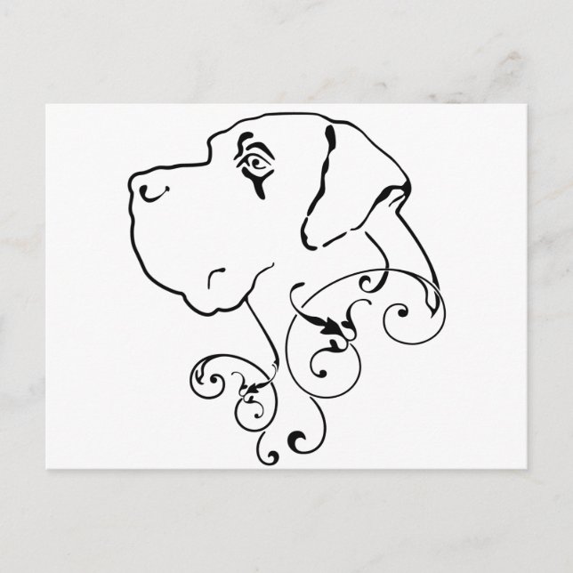 Cartão Postal Desenho de linha Cabeça de Dogue Alemão (Frente)