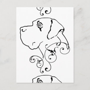 Cartão Postal Desenho de linha da cabeça do Dogue Alemão