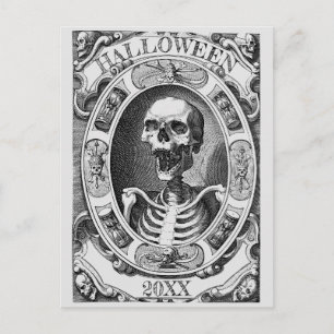 Cartão Postal Desenho de Linha de Esqueleto Gótico Personalizado