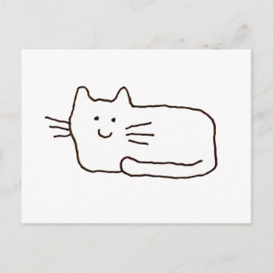 Cartão Postal Desenho de Linha de Gato de Desenho Animado