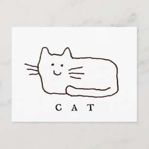 Cartão Postal Desenho de Linha de Gato de Desenho Animado