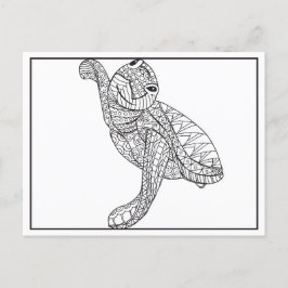 Cartão Postal Desenho de Linha de Tartaruga Marinha Pequena