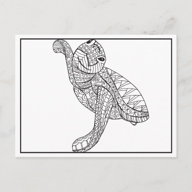 Cartão Postal Desenho de Linha de Tartaruga Marinha Pequena (Frente)