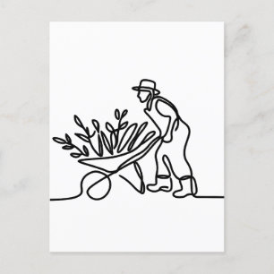 Cartão Postal desenho de linha de um agricultor ou jardineiro