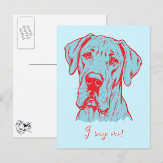 Cartão Postal Desenho de linha Grande Danés Retrato