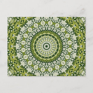 Cartão Postal Desenho de Mandala com Padrão Verde e Branco