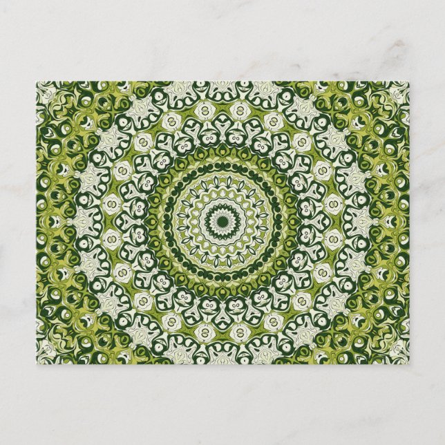 Cartão Postal Desenho de Mandala com Padrão Verde e Branco (Frente)