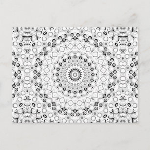 Cartão Postal Desenho de Mandala Monocromática Preto Branco Cinz