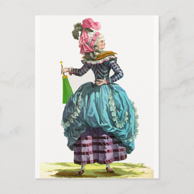 Cartão Postal Desenho de Moda Francesa de Regência Roxa e Azul (Frente)
