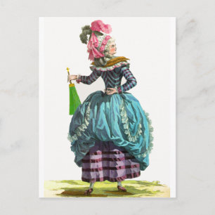 Cartão Postal Desenho de Moda Francesa Regencial Roxo e Azul