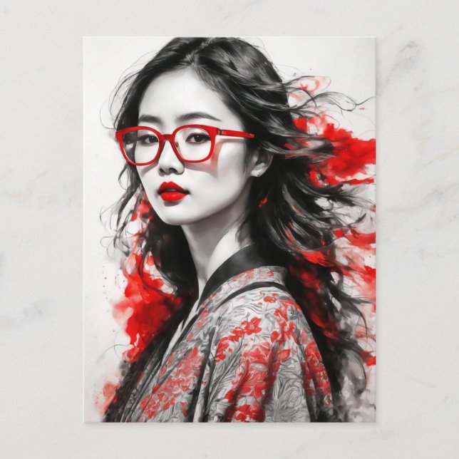 Cartão Postal Desenho de Mulher Negra-Branca Asiática (Frente)