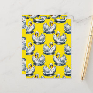 Cartão Postal Desenho de padrão de aves cisne em amarelo