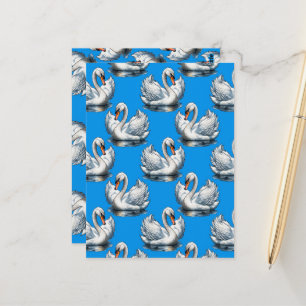 Cartão Postal Desenho de padrão de aves cisnes em azul
