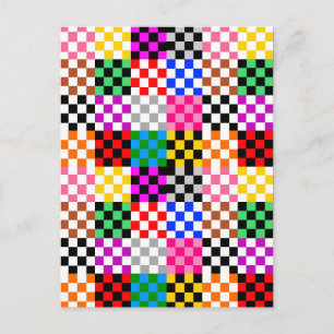 Cartão Postal Desenho de padrão xadrez colorido em patchwork